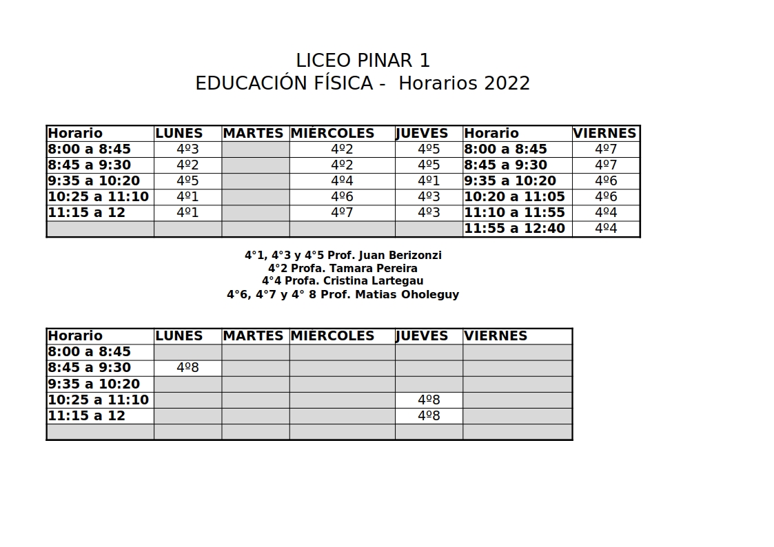 Horario Educación Física